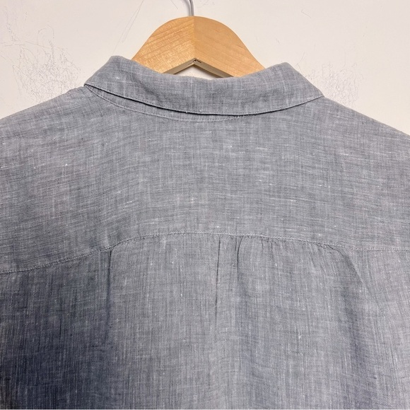 J.Jill Love Linen Gray Blue Button-Up Relaxed Fit Classic Shirt Staple Coastal - Picture 9 of 12